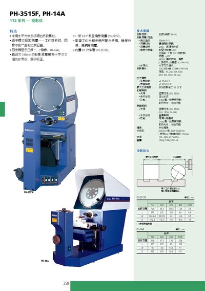  MITUTOYO 172 series Projector PH-3515F PH-14A Manual - cover page