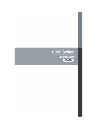 ATEN VS481A HDMI Switch User Manual - cover page
