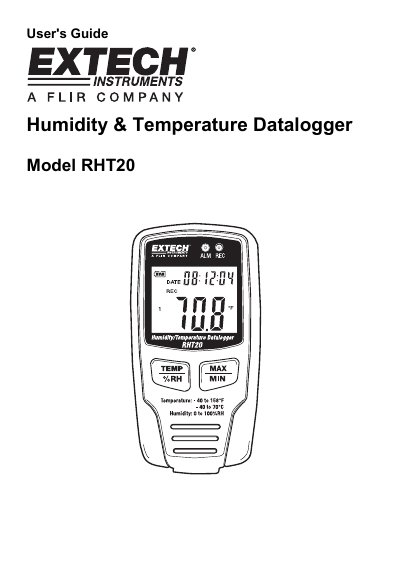 EXTECH RHT50 Humidity Temperature Datalogger RHT20 handbook - cover page