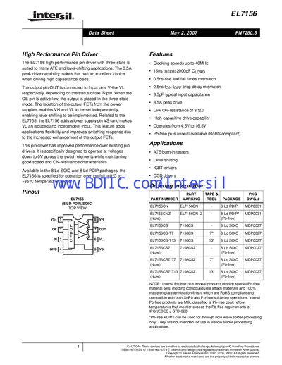 Intersil EL7156 Datasheet - cover page