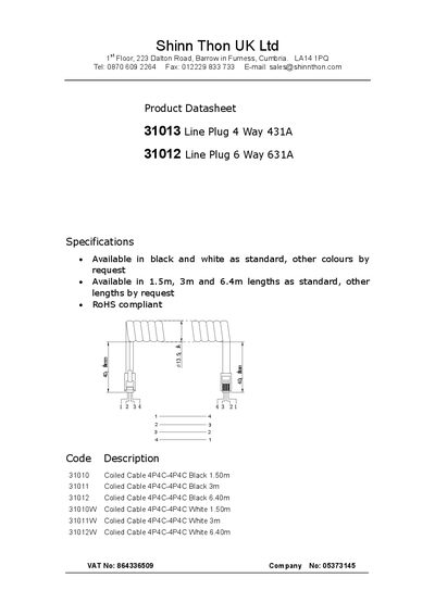 PRO SIGNAL Product Datasheet 31013 Line Plug 4 Way 431A 31012 Line Plug 6 Way 631A - cover page
