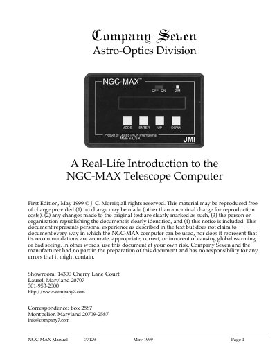 JMI NGC-MAX Telescope Computer User Guide - cover page