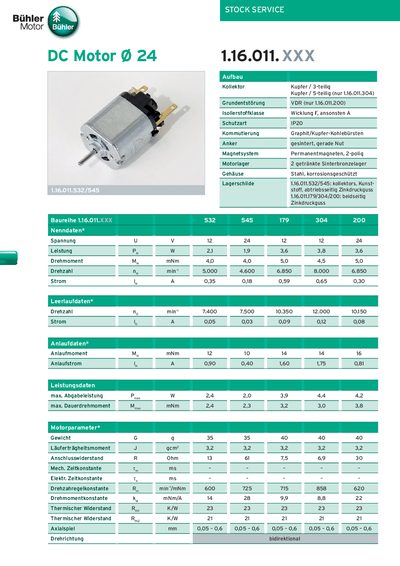 Bühler 1.16.011.XXX Series DC Motor Technical Data - cover page