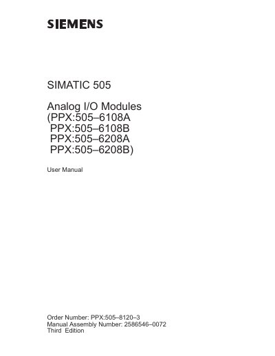 SIMATIC 505 Analog I/O Modules User Manual - cover page