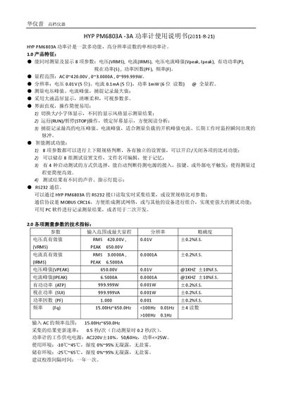 HYP PM6803A Power Meter User Manual - cover page