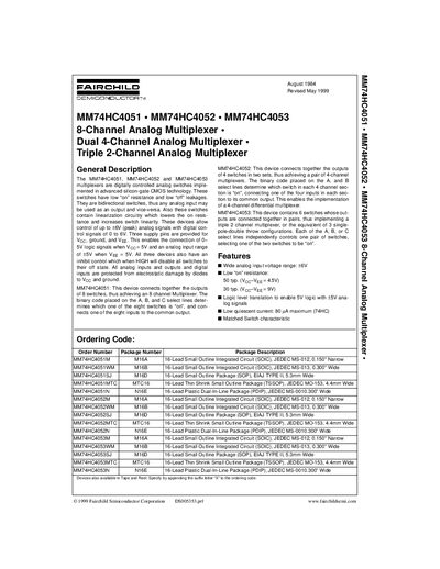 FAIRCHILD MM74HC4051 MM74HC4052 MM74HC4053 8-Channel Analog Multiplexer handbook