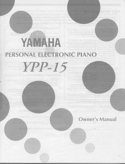 Yamaha YPP-15 Personal Electronic Piano Owner's Manual - cover page