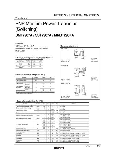 ROHM UMT2907A / SST2907A / MMST2907A Datasheet - cover page
