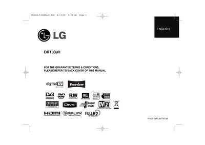 LG DRT389H DVD Recorder User Manual - cover page