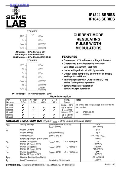 Semelab IP1844 Series Datasheet - cover page