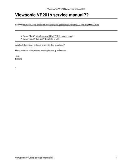 Viewsonic VP201b service manual - cover page