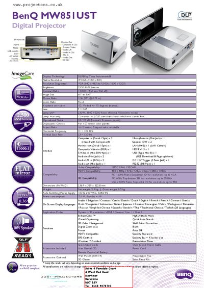 BenQ MW851UST Digital Projector - cover page