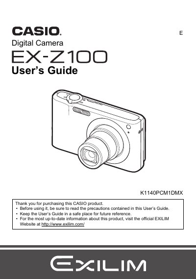 Casio EX-Z100 Digital Camera User's Guide - cover page