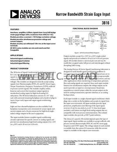 Analog Devices 3B16 Signal Conditioning Module Handbook - cover page