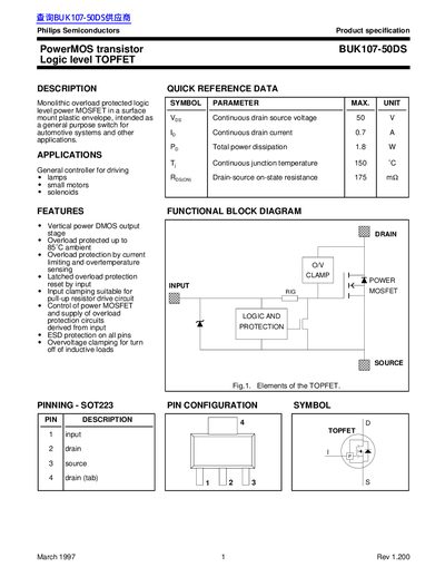 Philips BUK107-50DS PowerMOS Transistor Datasheet - cover page