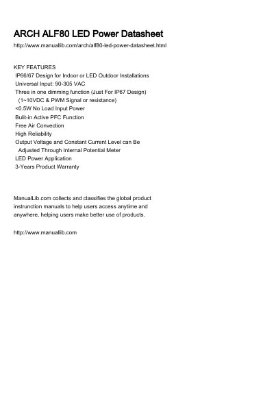 ARCH ALF80 Series LED Power Datasheet - cover page