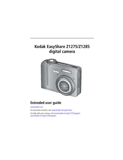 Kodak Z1275/Z1285 Digital Camera User Manual - cover page