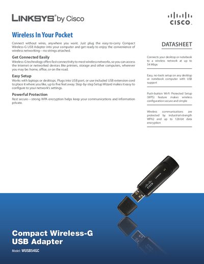Linksys WUSB54GC Wireless USB Adapter Datasheet - cover page