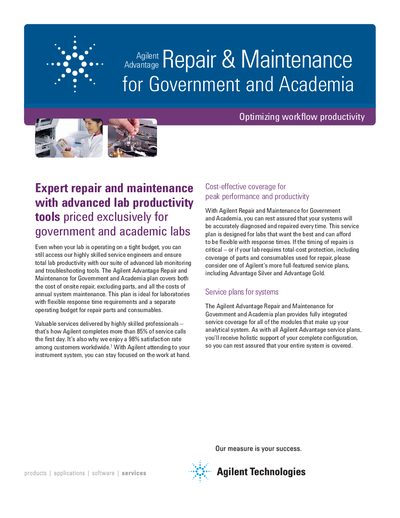 Agilent Advantage Repair and Maintenance for Government and Academia Brochure - cover page