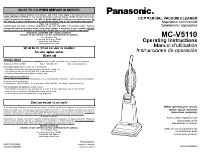 Panasonic MC-V5110 Commercial Vacuum Cleaner Operating Instructions - cover page