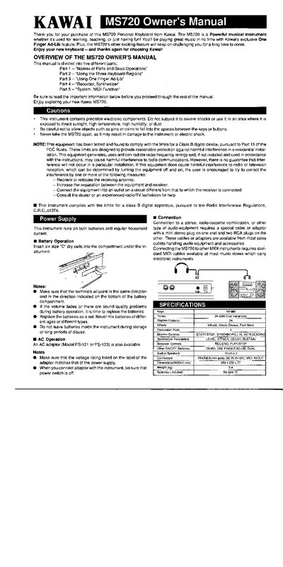 Kawai MS720 Keyboard Owner's Manual - cover page