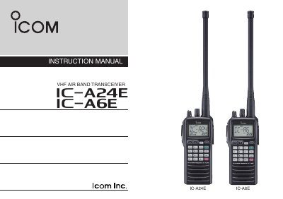 Icom iA6E iA24E VHF AIR BAND TRANSCEIVER Instruction Manual - cover page