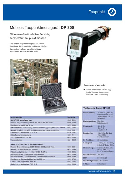 CS Instruments DP 300 Dew Point Measurement Device Product Data Sheet - cover page