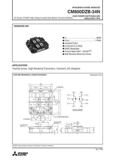 Mitsubishi CM800DZB-34N Datasheet - cover page
