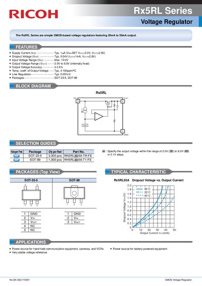 Ricoh Rx5RL Series CMOS Voltage Regulator Datasheet