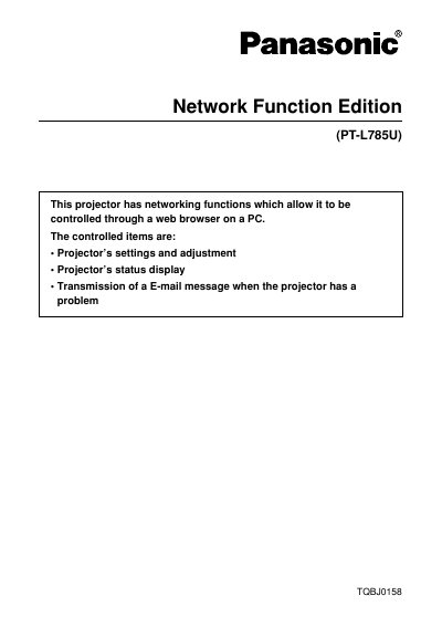 Panasonic PT-L785U LCD Projector Operating Instructions - cover page