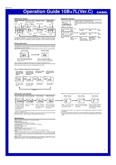 Citizen 10B+7L(Ver.C) Watch Operation Guide - cover page