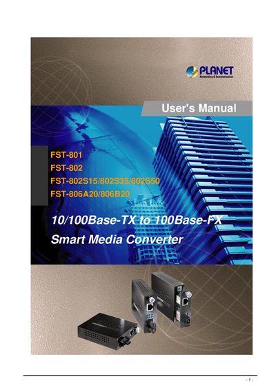 PLANET FST-801 FST-802 FST-802S15/802S35/802S50 FST-806A/806B20 User's Manual - cover page