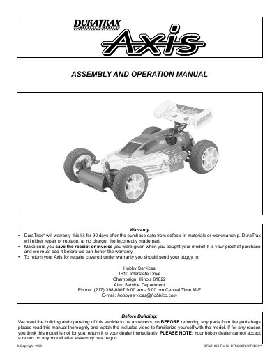 DuraTrax Axis DTXC0070/DTXD70 Assembly and Operation Manual - cover page