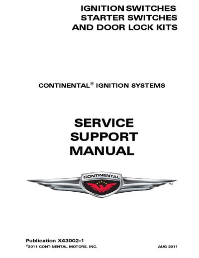 Continental Motors Ignition Switches Starter Switches and Door Lock Kits Service Support Manual X43002-1 - cover page