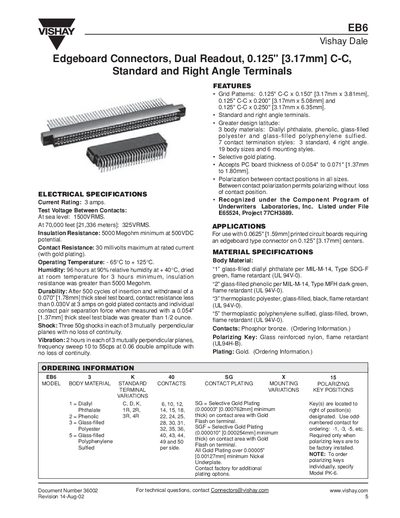 Vishay Dale EB6 Edgeboard Connector Datasheet - cover page