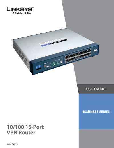 Linksys RVO16 10/100 16-Port VPN Router User Guide - cover page