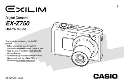 Casio EX-Z750 Digital Camera User's Guide