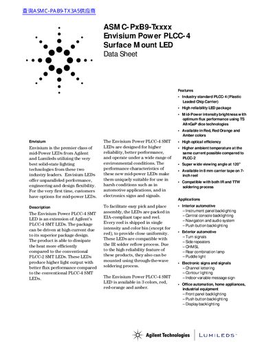 Agilent ASMC-PxB9-Txxxx Envisium Power PLCC-4 Surface Mount LED Data Sheet