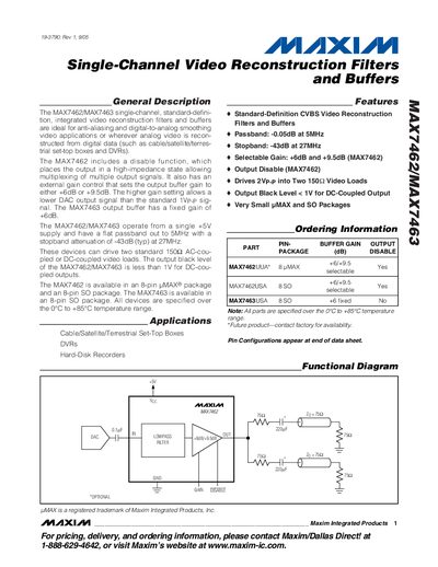 Maxim MAX7462 / MAX7463 Video Reconstruction Filters and Buffers Datasheet - cover page