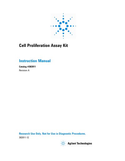 Agilent Cell Proliferation Assay Kit Instruction Manual - cover page