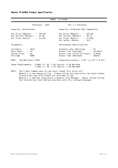 Maxtor XT-8760E Hard Drive Datasheet - cover page