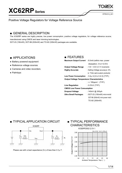 Torex XC62RP Series Positive Voltage Regulator Datasheet - cover page