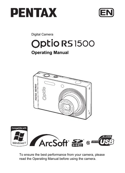Pentax Optio RS1500 Digital Camera Operating Manual - cover page