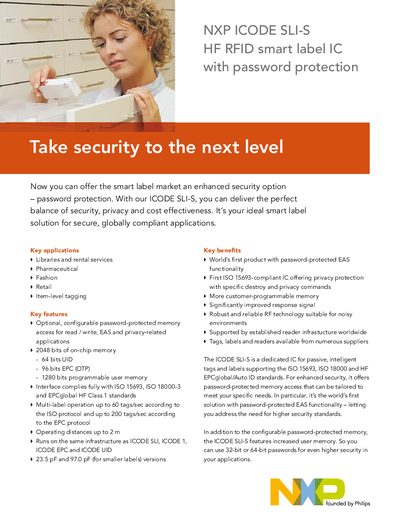 NXP ICODE SLI‑S HF RFID Smart Label IC Datasheet - cover page