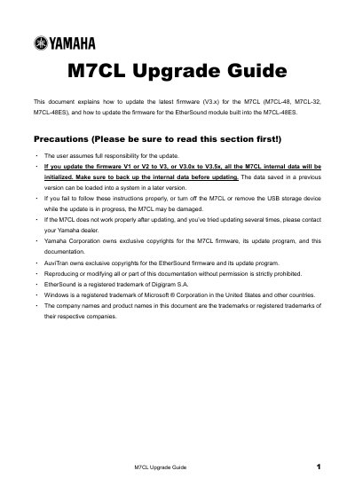 Yamaha M7CL Upgrade Guide - cover page