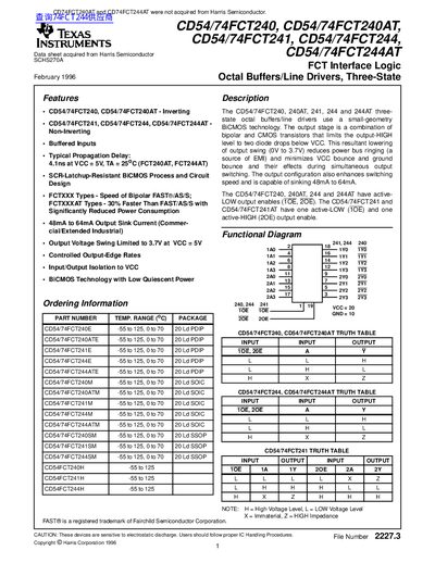 TEXAS INSTRUMENTS CD54/74FCT240 CD54/74FCT240AT CD54/74FCT241 CD54/74FCT244 CD54/74FCT244AT Manual - cover page