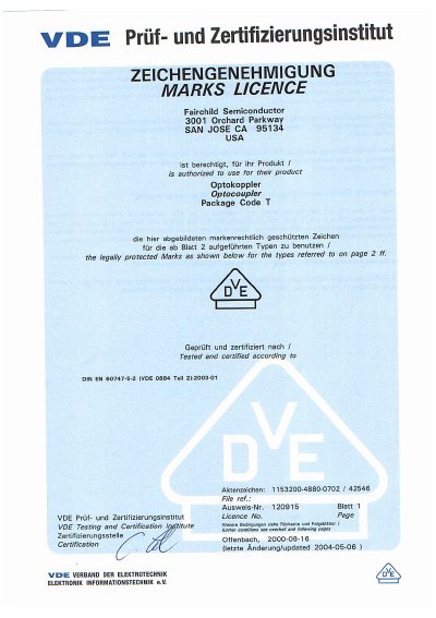 Fairchild Semiconductor Optocoupler Type Approval Certificate - cover page