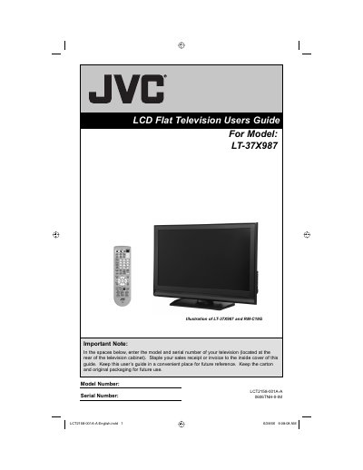 JVC LT-37X987 LCD Flat Television User Guide - cover page