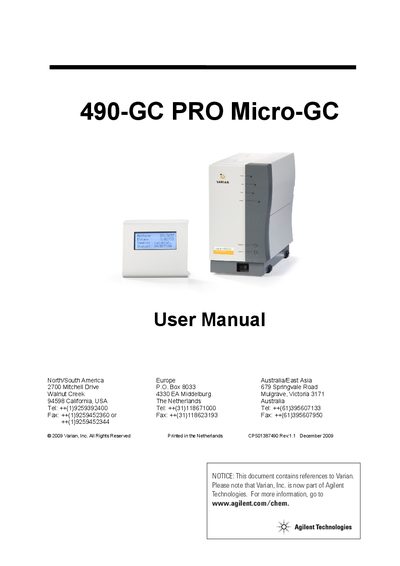 Agilent Technologies 490-GC PRO Micro-GC User Manual - cover page