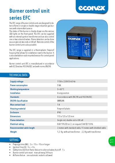 Econex EFC Burner Control Unit Product Leaflet - cover page